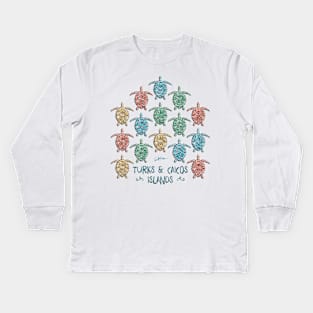 Turks & Caicos Islands Sea Turtle Flotilla (Distressed) Kids Long Sleeve T-Shirt